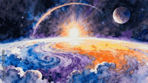 Sky Rise Cosmic Sunrise isolated watercolor vector illustration svg