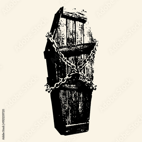 Wooden Coffin Bound in Metal Chains Illustration