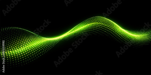 Abstract green wave digital background with futuristic lines and texture pattern