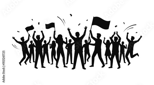 Cheering Crowd Silhouette – Celebration People Vector Composition