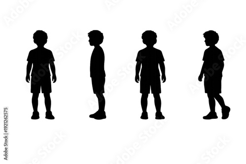 Mysterious Child Silhouettes in Shadowy Depths: Abstract Representation of Growing Up, Anonymity, and the Unseen Journeys of Childhood – Conceptual Stock Vector
