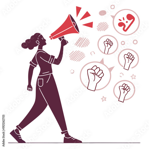 Woman with Megaphone - Protesting and Activism Concept