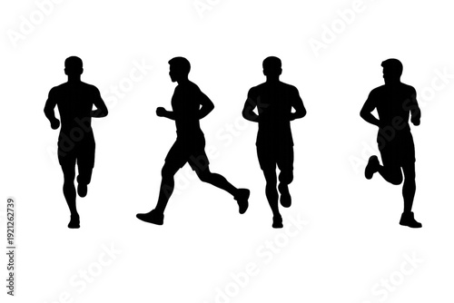 Dynamic Silhouettes of Runners in Motion: Abstract Representation of Fitness, Endurance, and Athletic Performance Against a Dark Gradient Background for Sport and Health Concepts