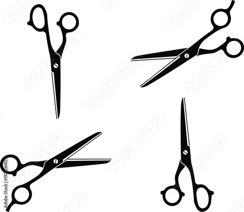 Professional Hairdressing Scissors Silhouette Vector Set, Barber Shears In Different Angles For Hair Salon Branding, Beauty Shop Tools, Cutting Equipment
