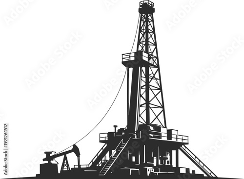 Oil Rig Drilling Tower Industrial Petroleum Extraction Vector Illustration.