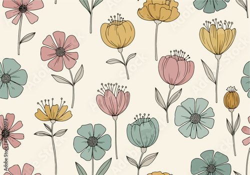 Elegant cottage style floral wallpaper design