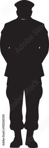 Military officer silhouette vector illustration of soldier standing in formal dress uniform