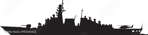 Modern warship silhouette with helicopter illustration vector art