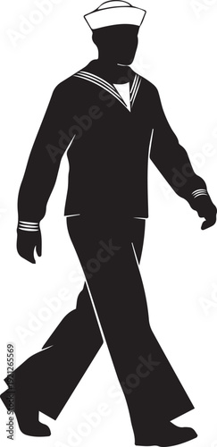 Sailor walking silhouette illustration in traditional naval uniform with cap and stripes