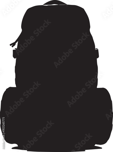 Tactical hiking backpack silhouette vector illustration for outdoor adventure equipment