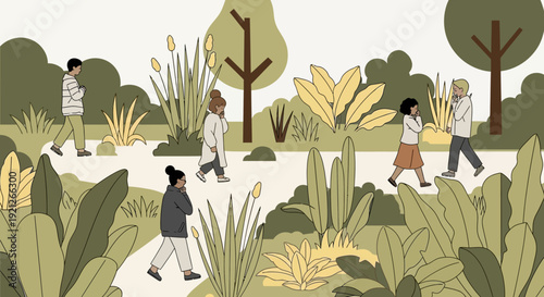 People Walking in a Park Illustration.