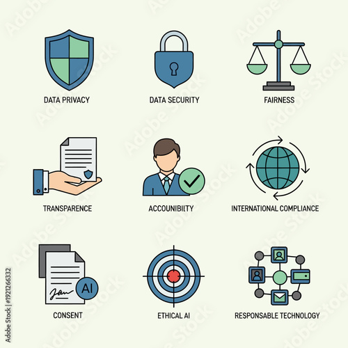 Business Technology and Data Security Icons.