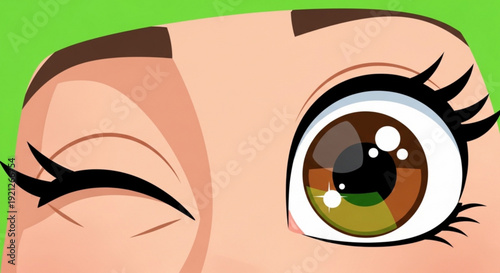 Woman's eye with striking green and brown iris and long eyelashes