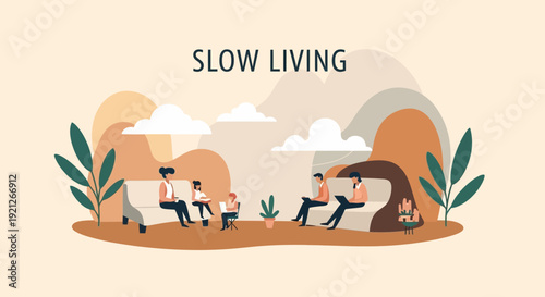 Illustration of People Walking in Slow Motion.