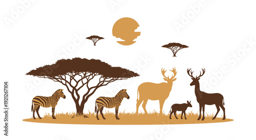 Wildlife Scene with Animals and Trees