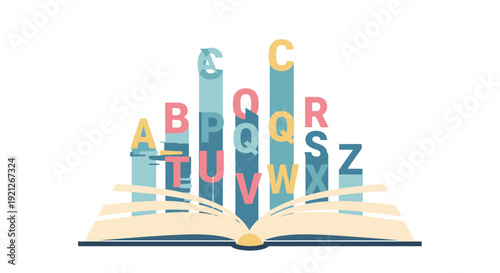 Alphabet Letters Rising from Open Book