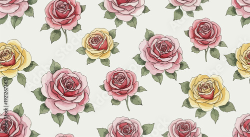 Soft hand drawn roses in repeating pattern