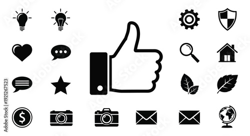 Collection of black icons including a thumbs up silhouette