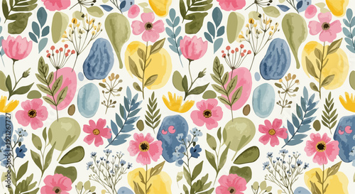 Whimsical vintage flower print in soft color harmony