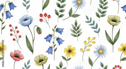 Charming seamless wallpaper with stylized garden blooms