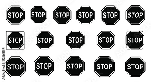 Multiple stop signs arranged in rows a striking silhouette