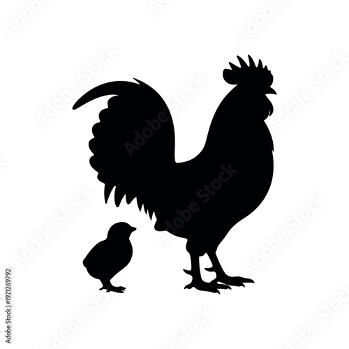 Roster and chick silhouette vector flat illustration design.