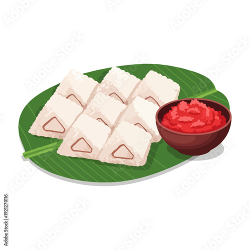 Realistic Milk Rice (Kiribath) Illustration - Traditional Sri Lankan Festive Food Flat Vector
