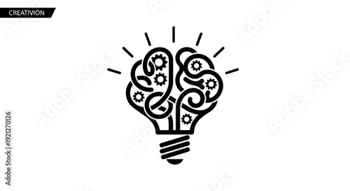Black and white light bulb with brain.