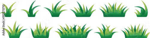 Green grass collection set, isolated lawn bushes foliage elements for landscape design, flat vector illustration nature clipart pack