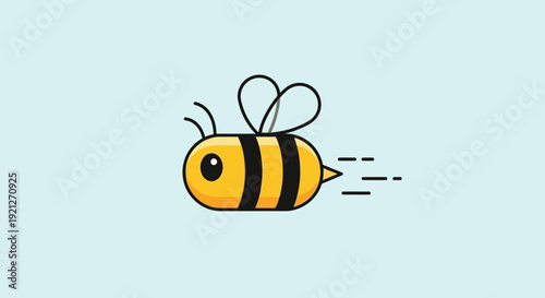 Fast Flying Cartoon Bee with Motion Blur on a Bright Light Blue Background