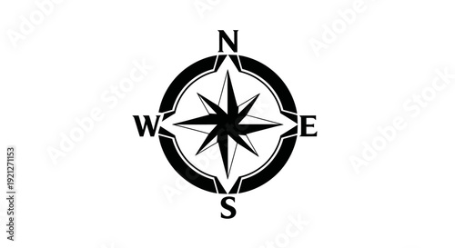 Black and white compass navigation symbol.