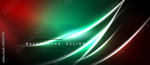 Abstract neon lines over dark background. Gradient colors blend from red to green. Modern design element for digital projects.