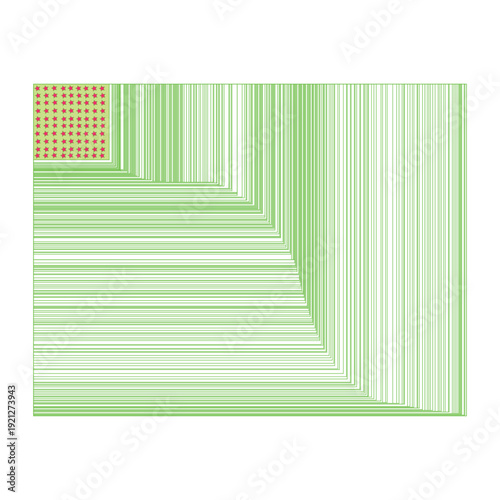 Modern geometric pattern with green lines and red stars