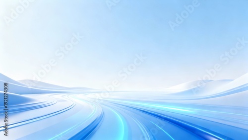 Bright blue and white diffuse gradient with a sense of emptiness, flowing light and shadow, C4D style tech poster background.