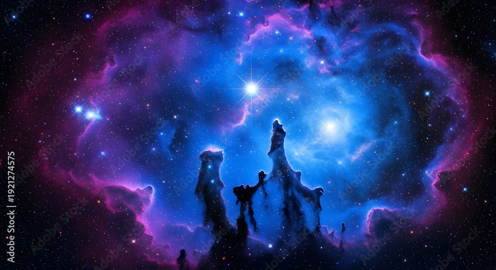 Obraz premium Vibrant blue and purple nebula in deep space