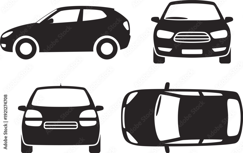 Obraz premium Black Silhouettes of a Car from Multiple Angles automobile vehicle