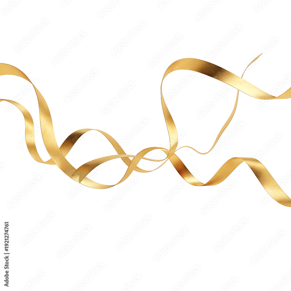 Fototapeta premium Flowing Gold Ribbons on White Background - Festive and Elegant