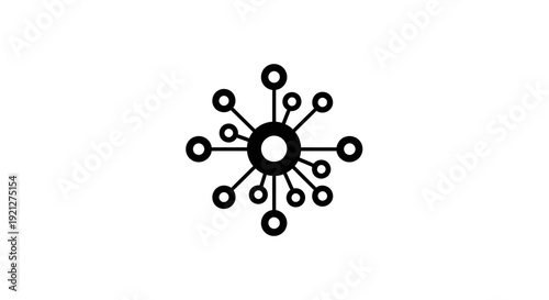 Black and white network node icon.