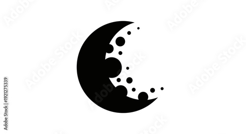 Black crescent moon with craters symbol.
