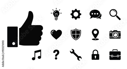 Collection of black network and communication icons in a flat silhouette