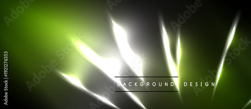 Abstract neon background. Vivid green, white light streaks over black space. Modern design element for digital projects.