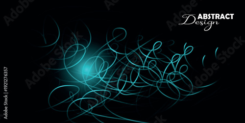 Abstract design with glowing blue lines on black background