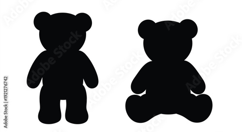 Two black silhouettes of teddy bears in a simple design silhouette
