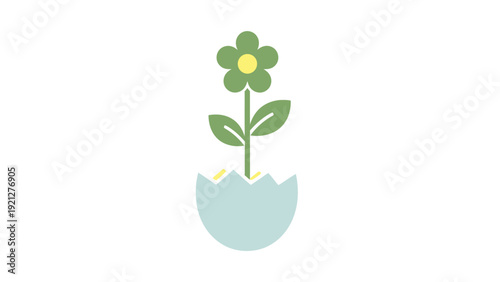 Flower Growing Out of Eggshell Illustration.