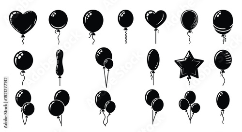 Collection of black balloons in various shapes a striking silhouette
