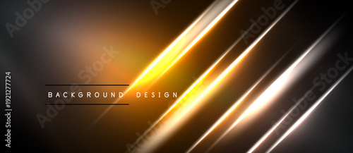 Dark backdrop features bright golden lines. Diagonal streaks create dynamic visual effect. Modern design suitable for presentations, banners.