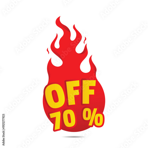 Massive seventy percent discount fire shaped tag for ultimate clearance sale and retail business marketing