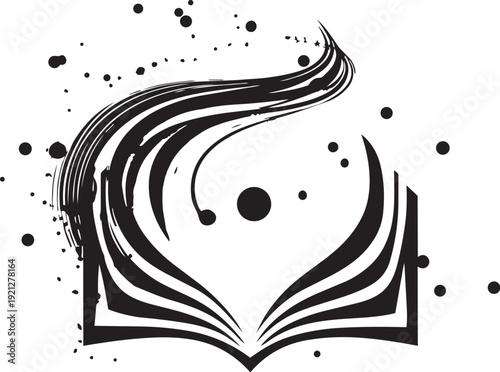 Abstract Open Book Silhouette Forming Spiral Knowledge Vortex Vector Illustration