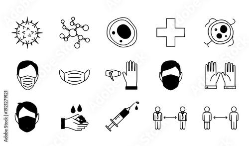 COVID-19 Virus Icons Vector Set for Healthcare, Medical, and Pandemic Education