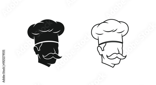 Chef Logo Icon Set – Black and Outline Vector Illustration
